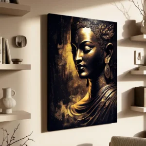 Buddha Canvas Print - Golden Buddha Large Canvas Art Print for Home Living Room Wall Decoration