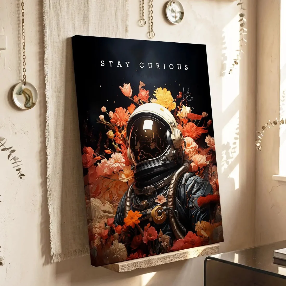 Stay Curious Astronaut Bloom Canvas Art Print - Image 3