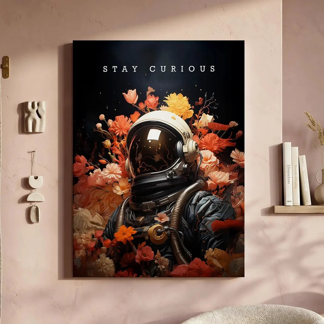 Stay Curious Astronaut Bloom Canvas Art Print