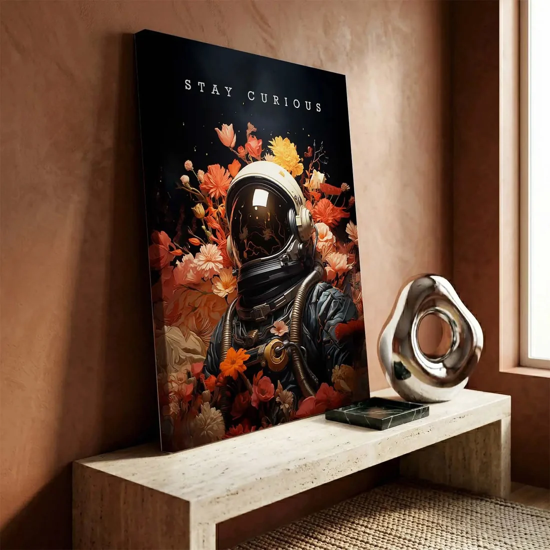 Stay Curious Astronaut Bloom Canvas Art Print - Image 2