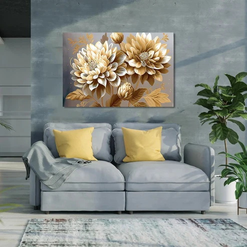 Luxury Gold Floral Canvas Print for Wall Decor - Image 4