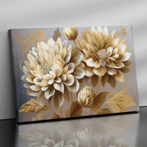 Luxury Gold Floral Canvas Print for Wall Decor