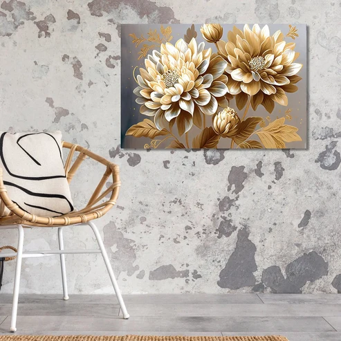 Luxury Gold Floral Canvas Print for Wall Decor - Image 2